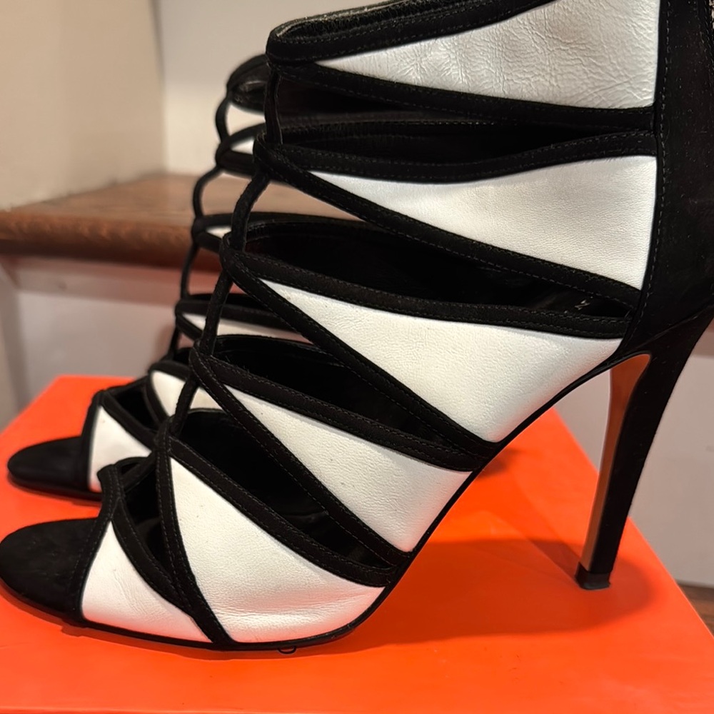 Ivanka Trump Black and White Strappy Heels